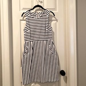 Navy and white striped sleeveless dress